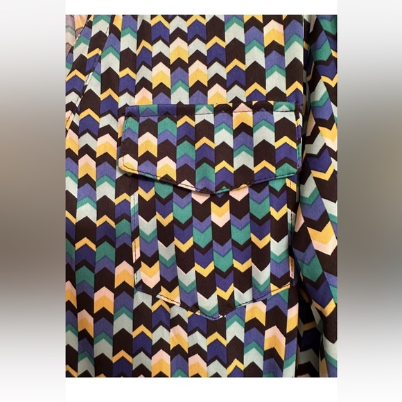 tacera women green Zig Zag Print button up shirt dress size L - Picture 5 of 16